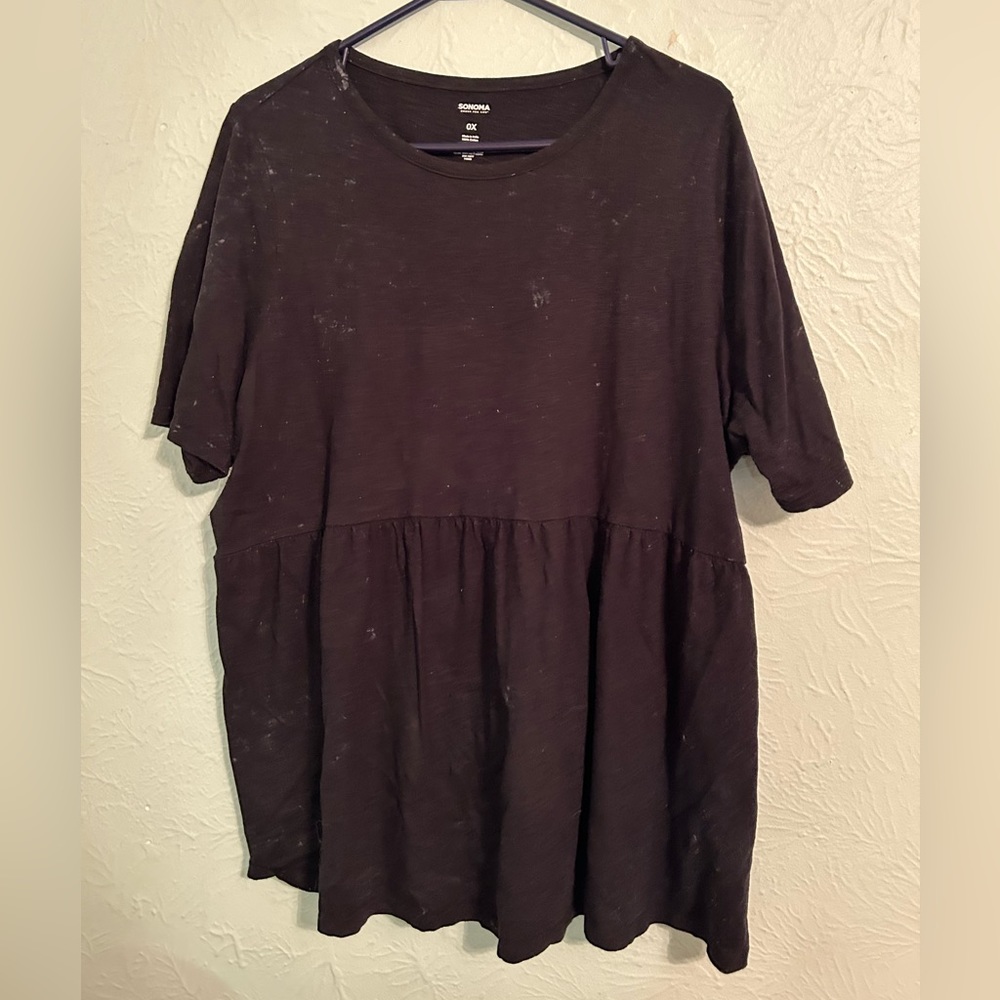Sonoma Black with White Marble Detail Plus Size Peplum Top